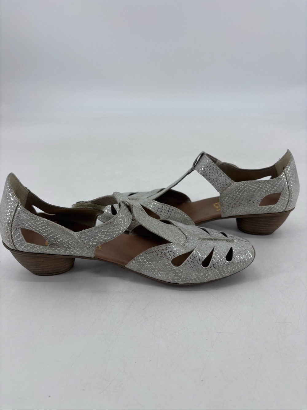 Rieker Antistress Mirjam Metallic Cut Out Perforated Mary Jane Heeled Sandals - Picture 6 of 15